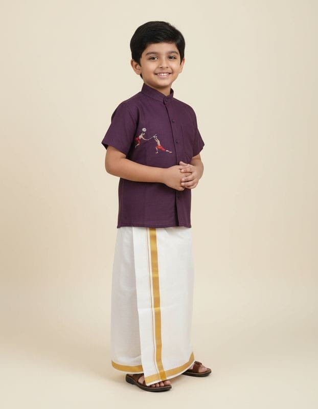 Boys Traditional Print Shirt and Mundu Combo